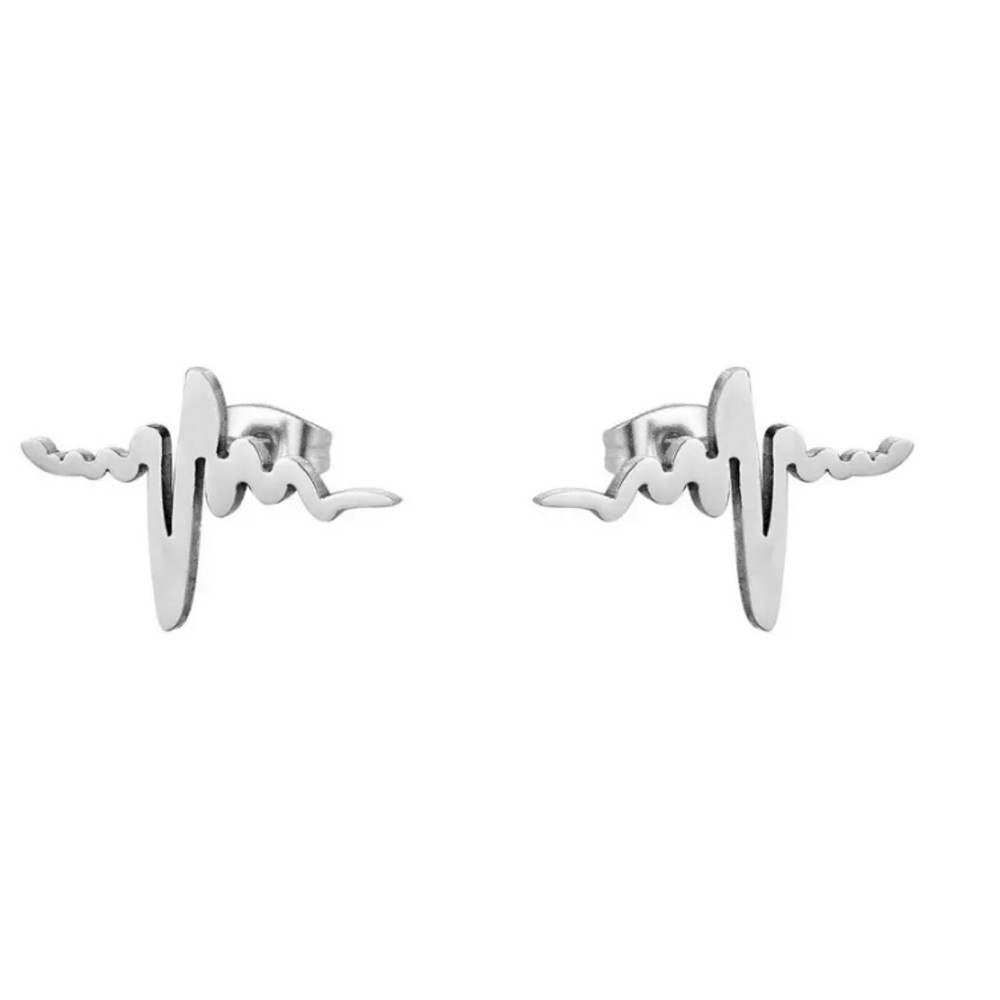 Feel Cute | Silver Stainless Stud Heart Rhythm Earrings Accessories